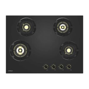 Hafele 70cm Augusta 470 Built-In Hob with 4 Brass Burners | Tempered Glass | Electric Auto Ignition | Cast Iron Pan Support | Heat Resist...