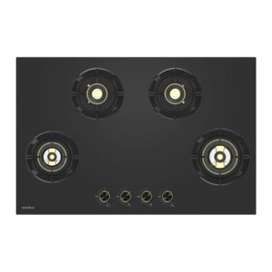 Hafele 80cm Augusta 480 Built-In Hob with 4 Brass Burners | Tempered Glass | Electric Auto Ignition | Cast Iron Pan Support | Heat Resist...