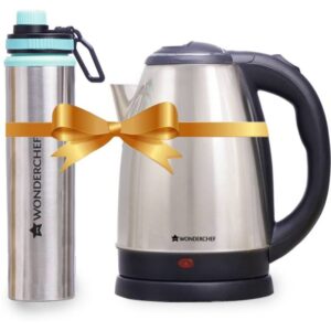 Wonderchef Crescent Electric Kettle 1.8 L and Sippy Stainless Steel 750 ml Bottle (Silver, Combo)