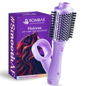 Bombae Hairess Ionic 3-in-1 Multistyler | Hot Air Brush Dryer, Volumizer, & Straightener | Curl, Straighten & Wave | Cool Shot Drying & F...