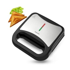 Philips HD1000/00 Sandwich Maker | 800W Fast Heating | Non-Stick Coated Plates | Easy Locking | Metallic Finish (Black)